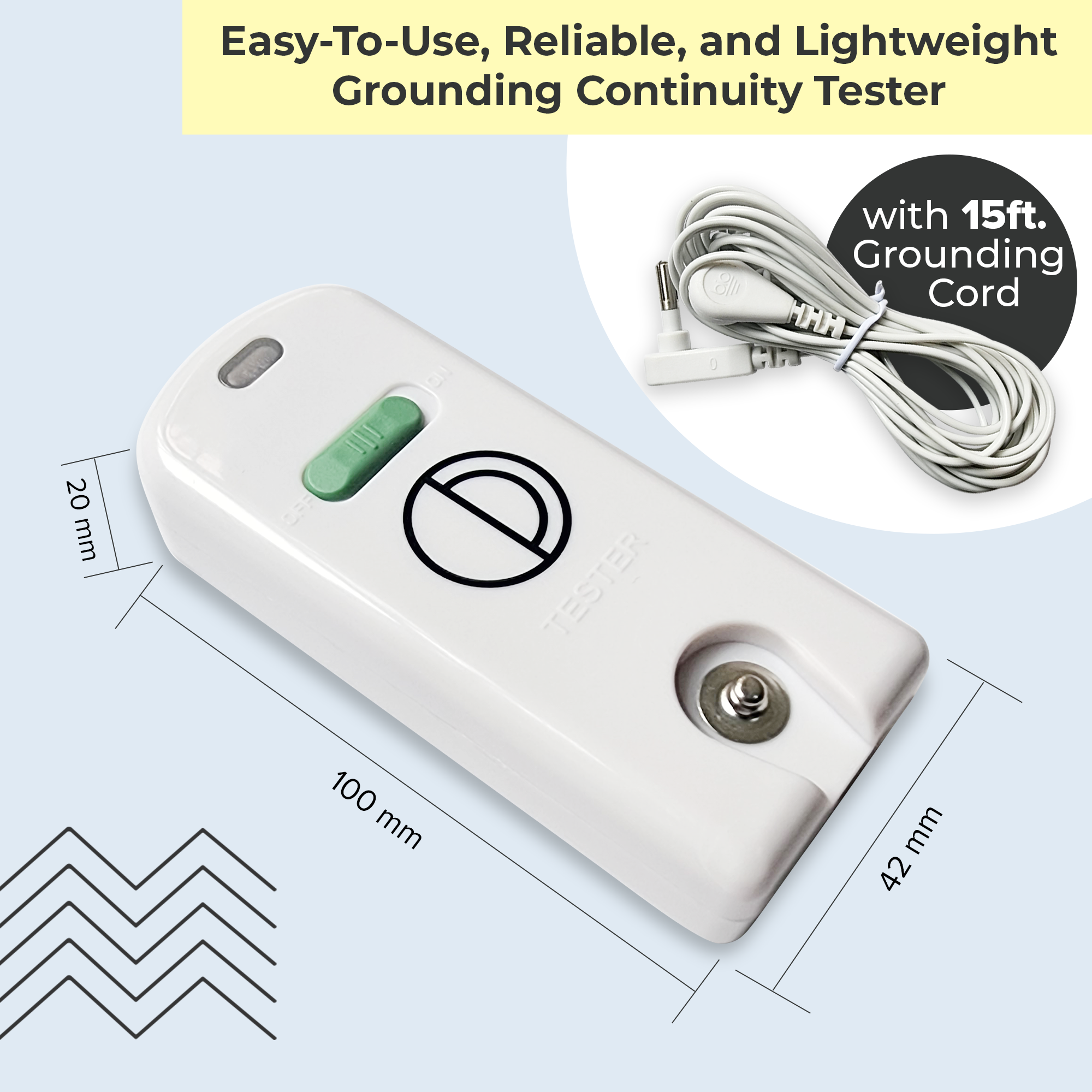 easy-to-use, reliable, and lightweight grounding continuity tester with 15 feet grounding cord