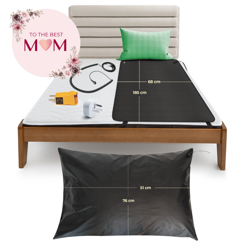 grounding sleep care kit for mother's day with grounding mat for bed and grounding pillowcase