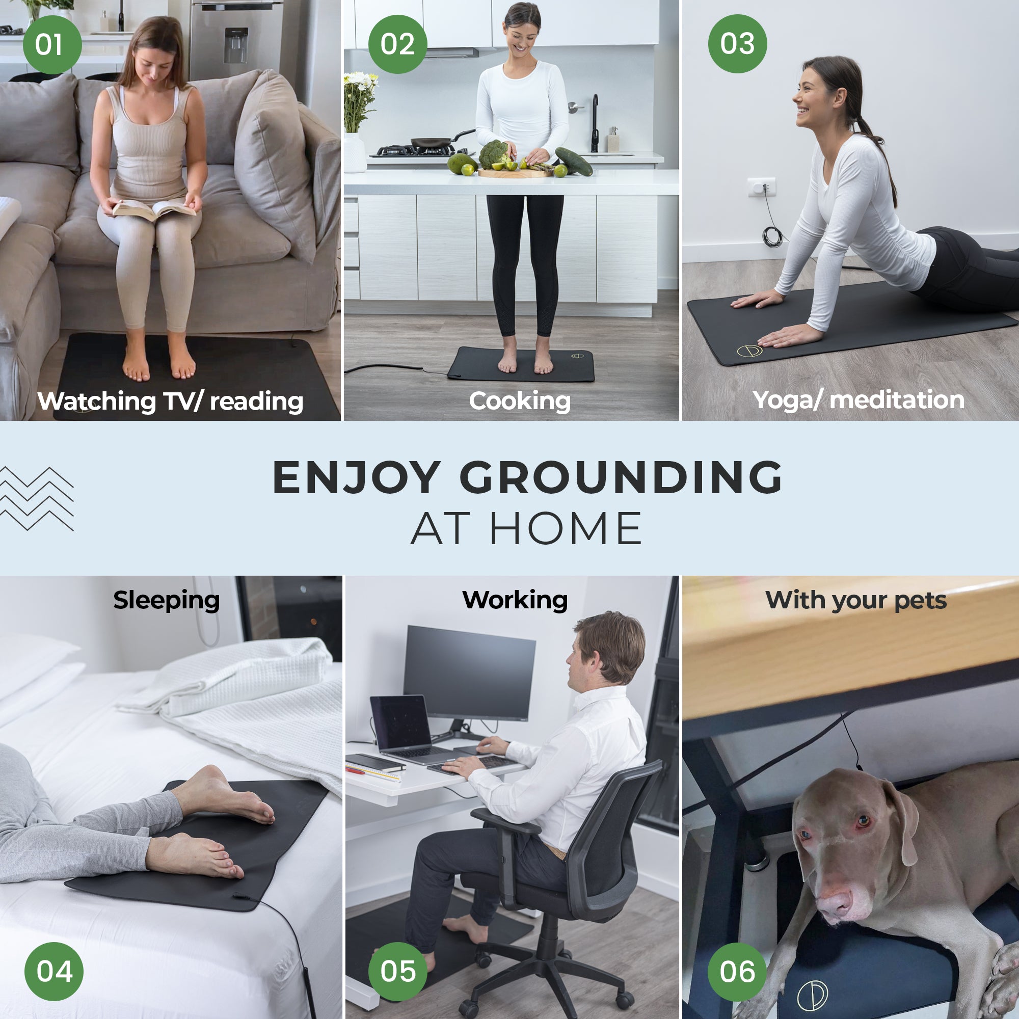 Use the Earth and Moon non- electrical grounding mat for various activities